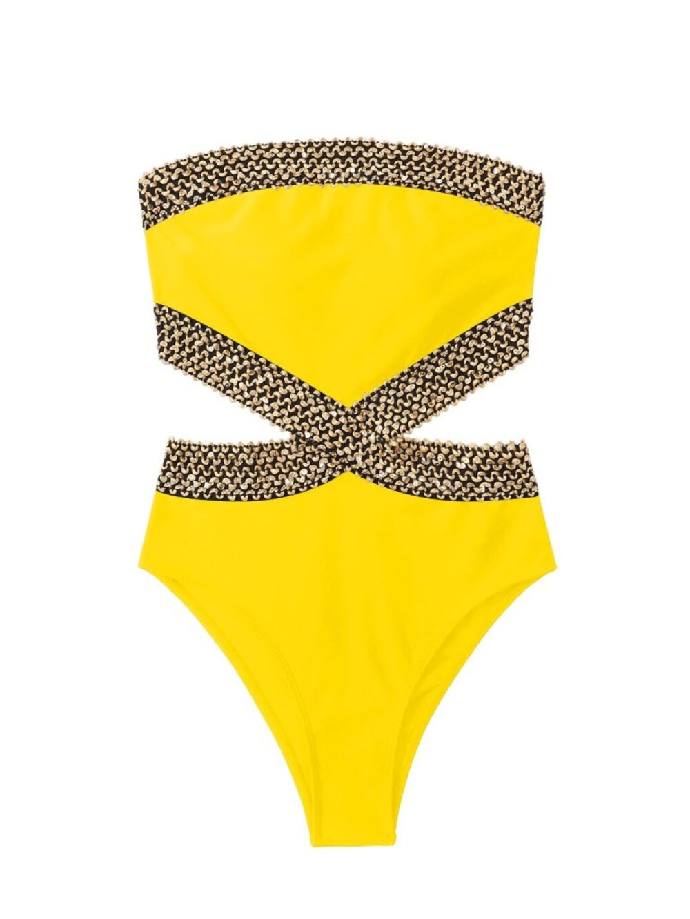 Milumia Stitch Detail Strapless 1 Piece Swimsuit Cut Out Bandeau Bathing "M"